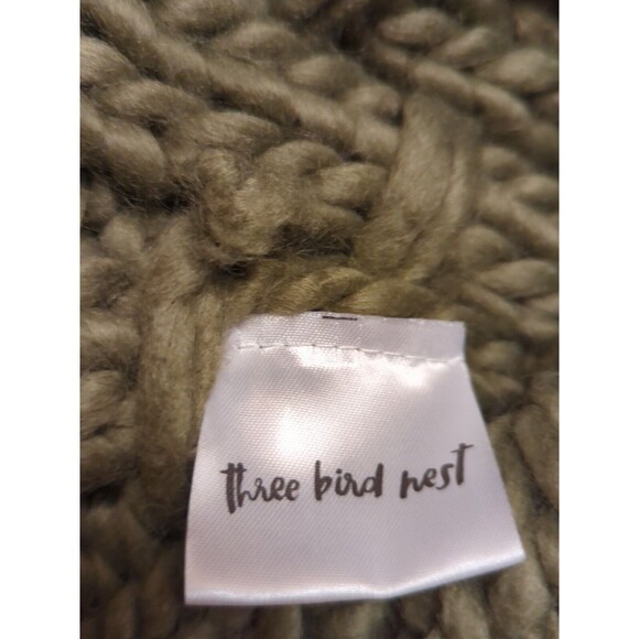 Three Bird Nest Hat Beanie Green Chunky Knit Winter One Size Soft Warm - Picture 4 of 5